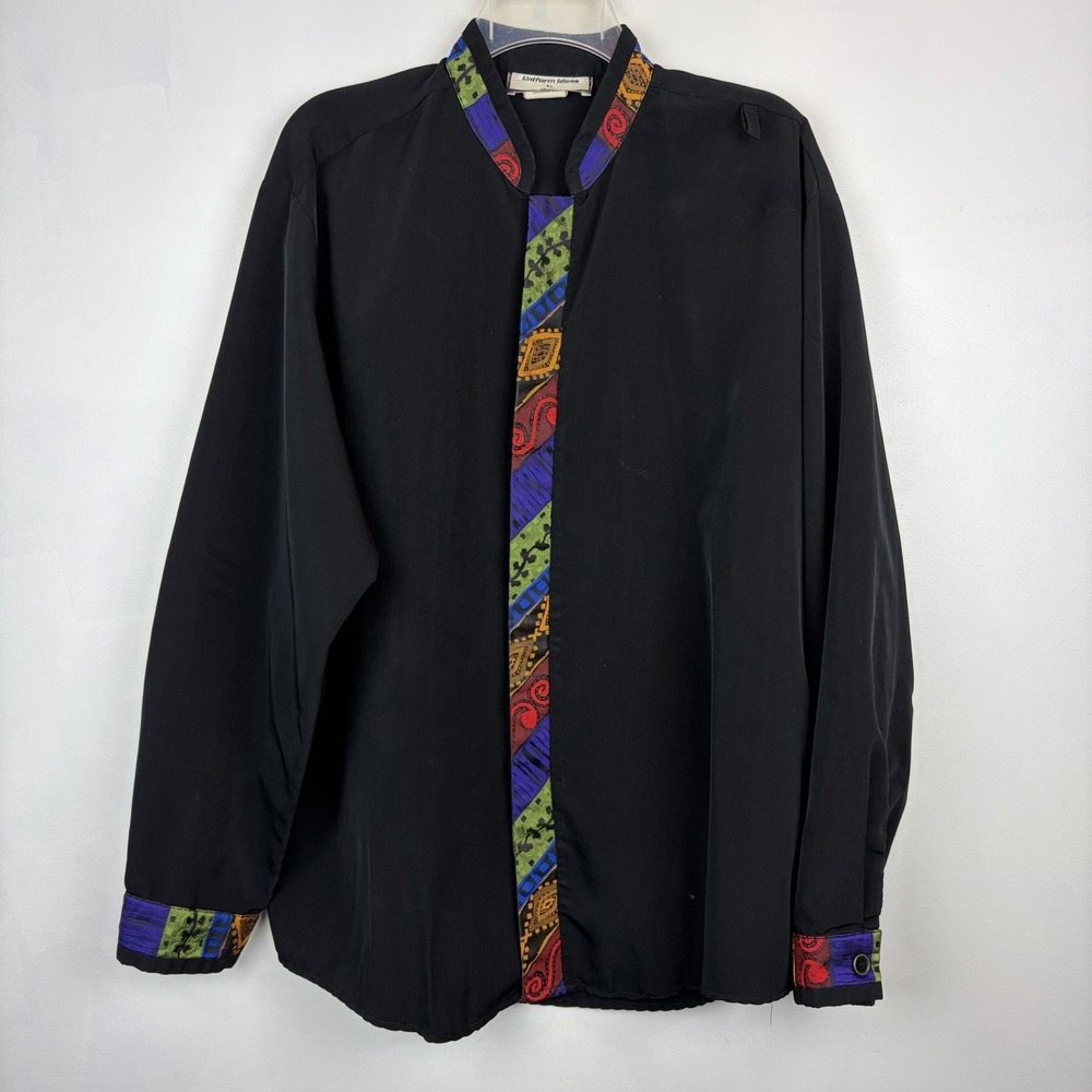 Vintage Button Up Shirt Mens Large Long Sleeve Black Casino Rodeo Southwestern